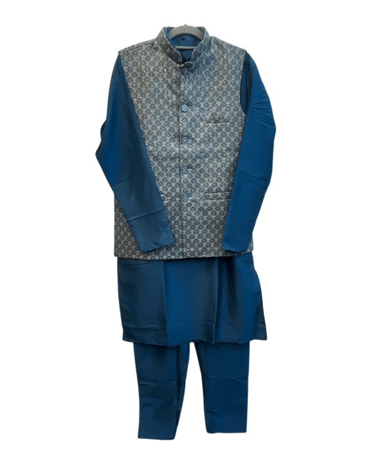 Teal Blue - Mens Indian Waistcoat & Kurta Set - UK Stock - 24 hr Dispatch - KCS4010 03VJ26 - Prachy Creations