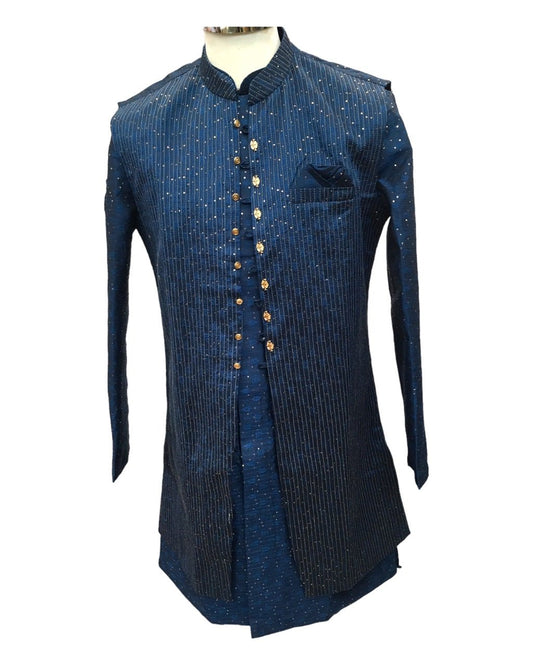 Teal Blue - Mens Soft Sherwani with Long Waistcoat - UK Stock - 24h Dispatch - UNO JV 0923 - Prachy Creations
