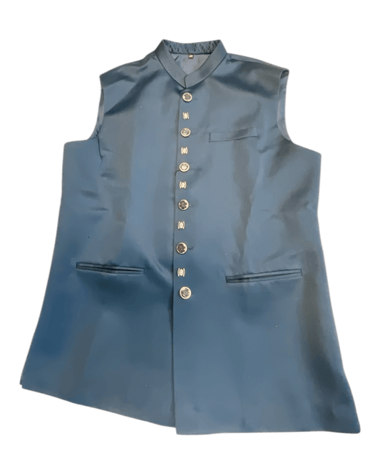 Teal Blue - PREMIUM Slim Fit Mens BandhGala / Prince / Chinese Collar Open Jacket with inside Waistcoat- Fantastic Fit - 01JT26 CS2601 - Prachy Creations