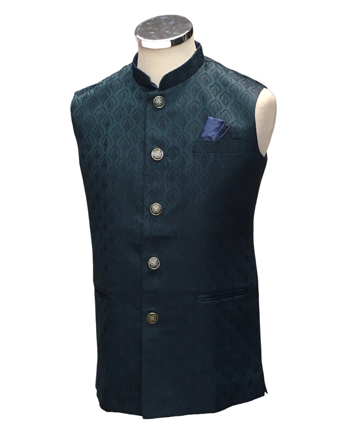 Teal Blue - Rich Suiting Material Mens Indian Waistcoat - Amazing Fit - Great Quality - YD2420 KC 0824 - Prachy Creations