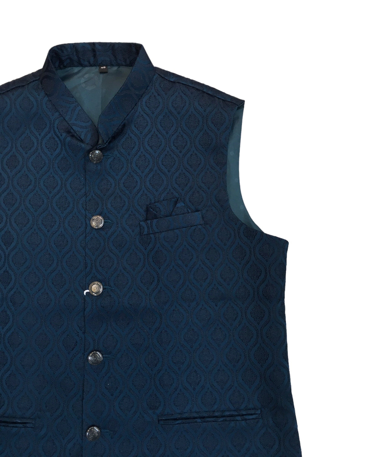 Teal Blue - Self Brocade Indian Mens Waistcoat / Bandi - Bollywood - CS2402 KT 0524 - Prachy Creations