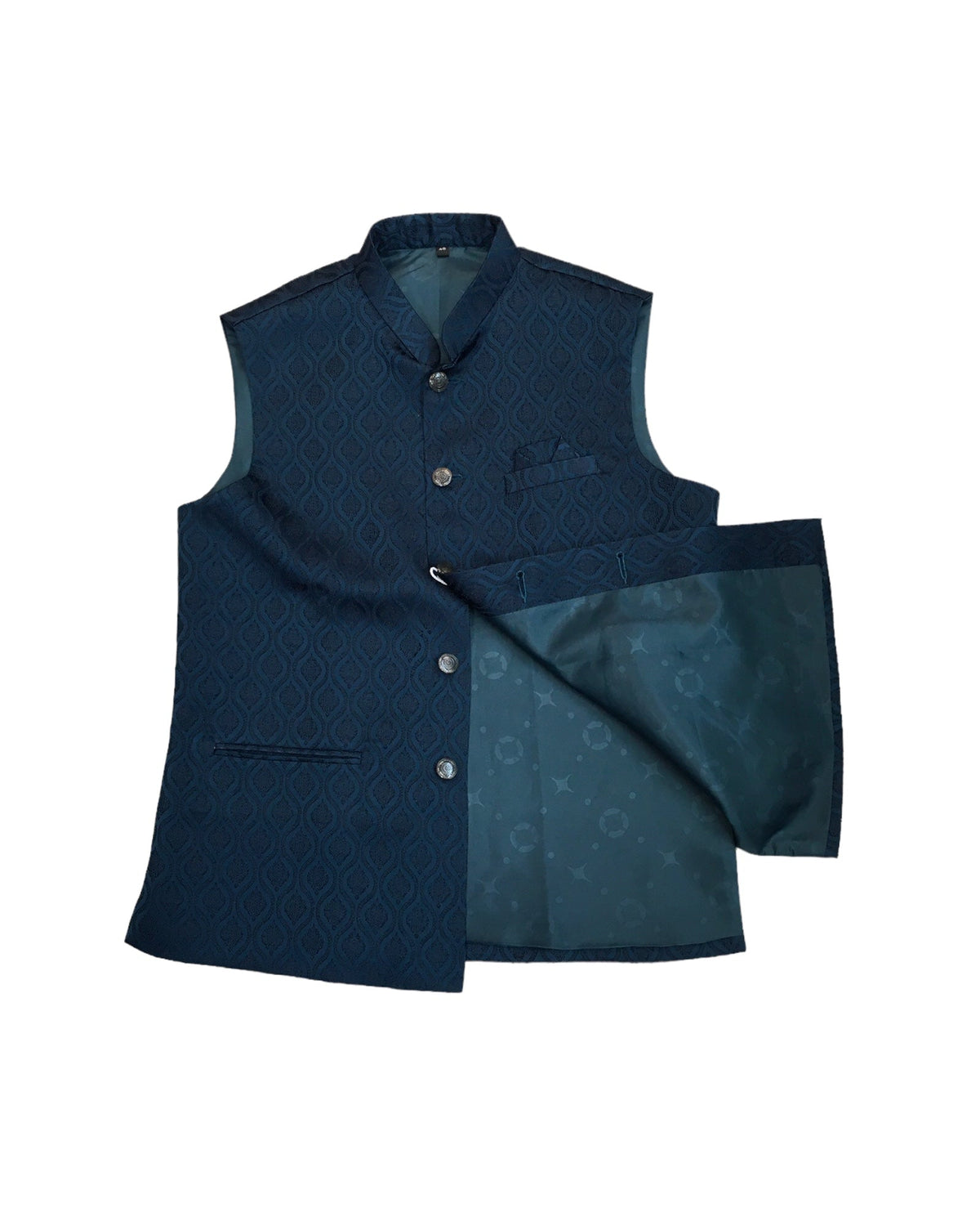 Teal Blue - Self Brocade Indian Mens Waistcoat / Bandi - Bollywood - CS2402 KT 0524 - Prachy Creations