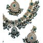 Teal / Bottle Green - Large - Antique Gold Finish Necklace Set with Earrings & Head Piece - AE2512 08KV25 - Prachy Creations
