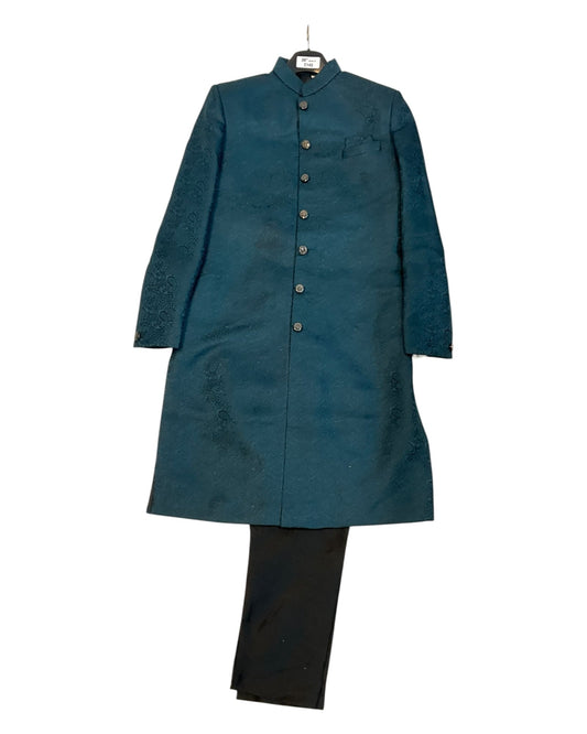Teal - Classic Banarasi Handloom Brocade Sherwani with quality Buttons - BS788 08JC25 - Prachy Creations