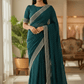 Teal - Classic Satin Crepe Saree with Stone Work and Blouse Piece - UK stock - 24hr Dispatch - RS2531 VY - Prachy Creations