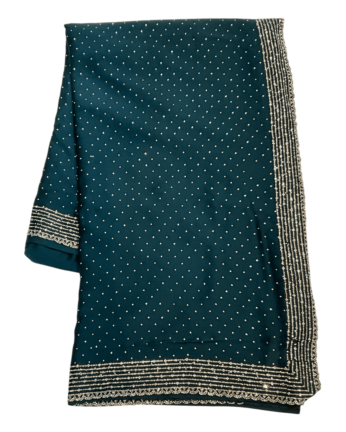 Teal - Classic Satin Crepe Saree with Stone Work and Blouse Piece - UK stock - 24hr Dispatch - RS2531 VY - Prachy Creations