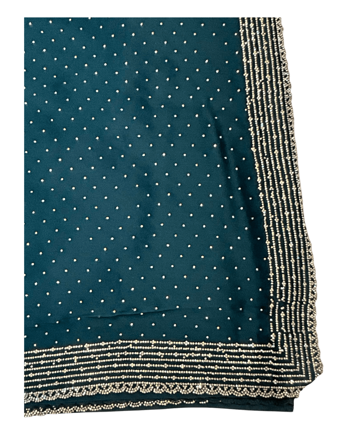 Teal - Classic Satin Crepe Saree with Stone Work and Blouse Piece - UK stock - 24hr Dispatch - RS2531 VY - Prachy Creations