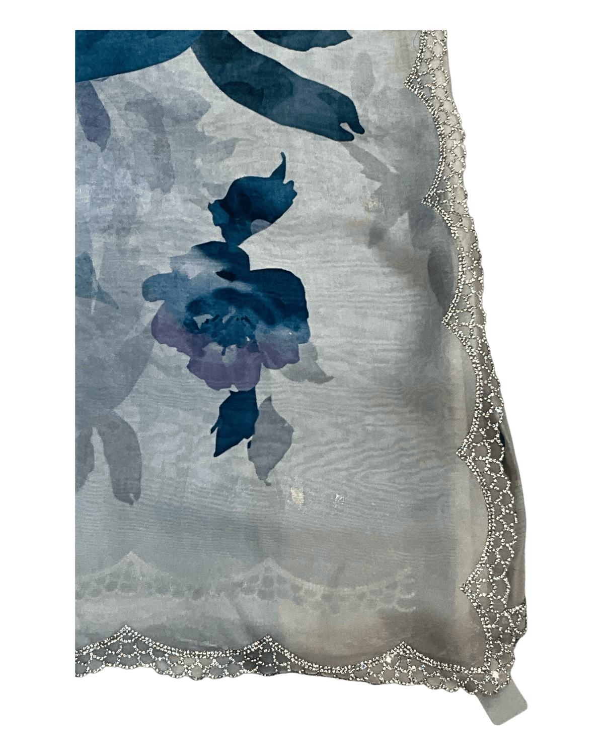 Teal Floral - Classic Satin Crepe Saree with Stone Work and Blouse Piece - UK stock - 24hr Dispatch - RS2535 VR - Prachy Creations