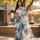 Teal Floral - Classic Satin Crepe Saree with Stone Work and Blouse Piece - UK stock - 24hr Dispatch - RS2536 VR - Prachy Creations