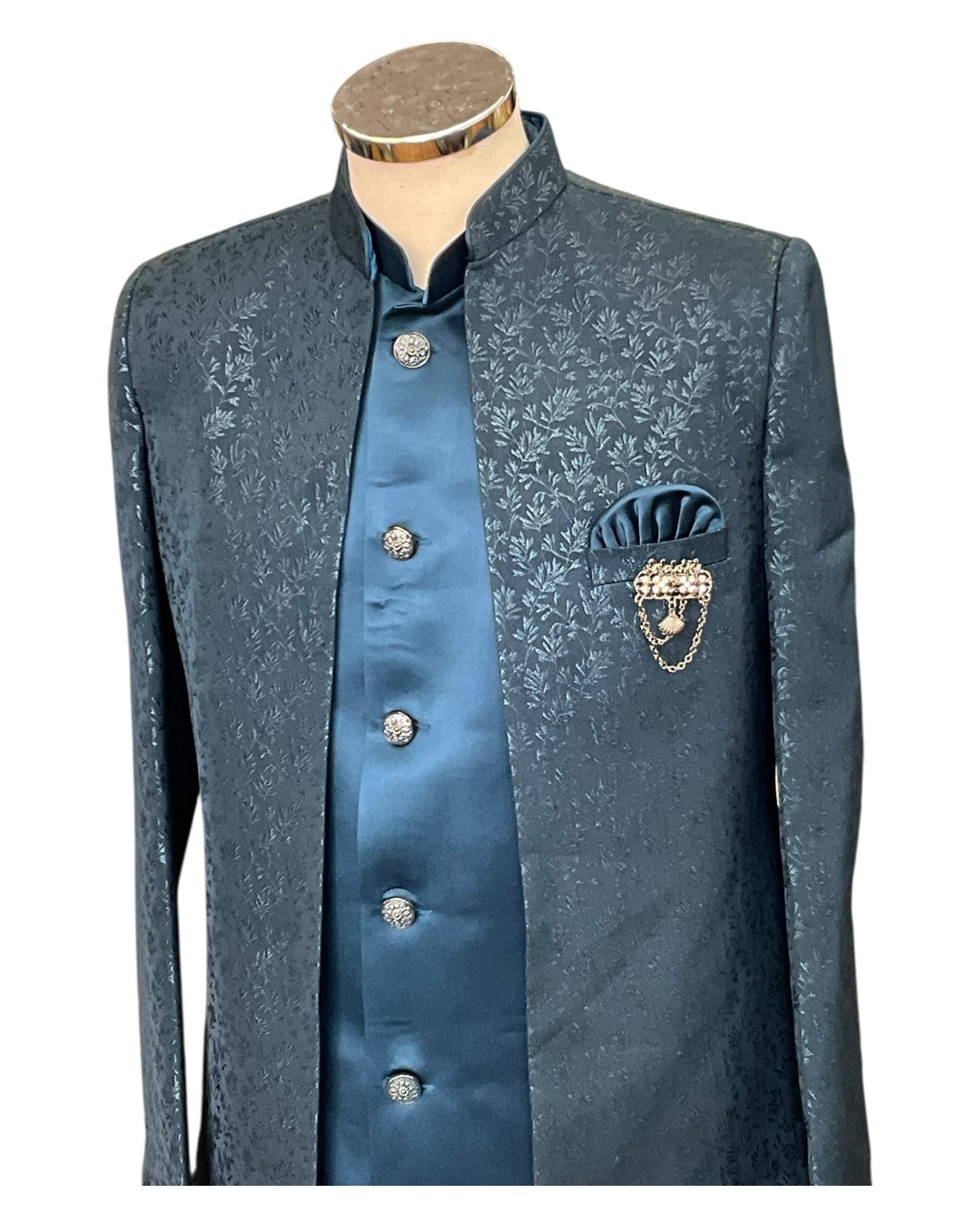 Teal - PREMIUM Mens Knee Length Jacket with Long Waistcoat - Sherwani / Indo Western - Fantastic Fit - KCS6613 05RY25 - Prachy Creations