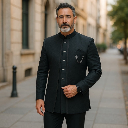 Teal - PREMIUM Slim Fit Mens BandhGala / Prince / Chinese Collar Open Jacket with inside Waistcoat- Fantastic Fit - CS2508 RY 0325 - Prachy Creations