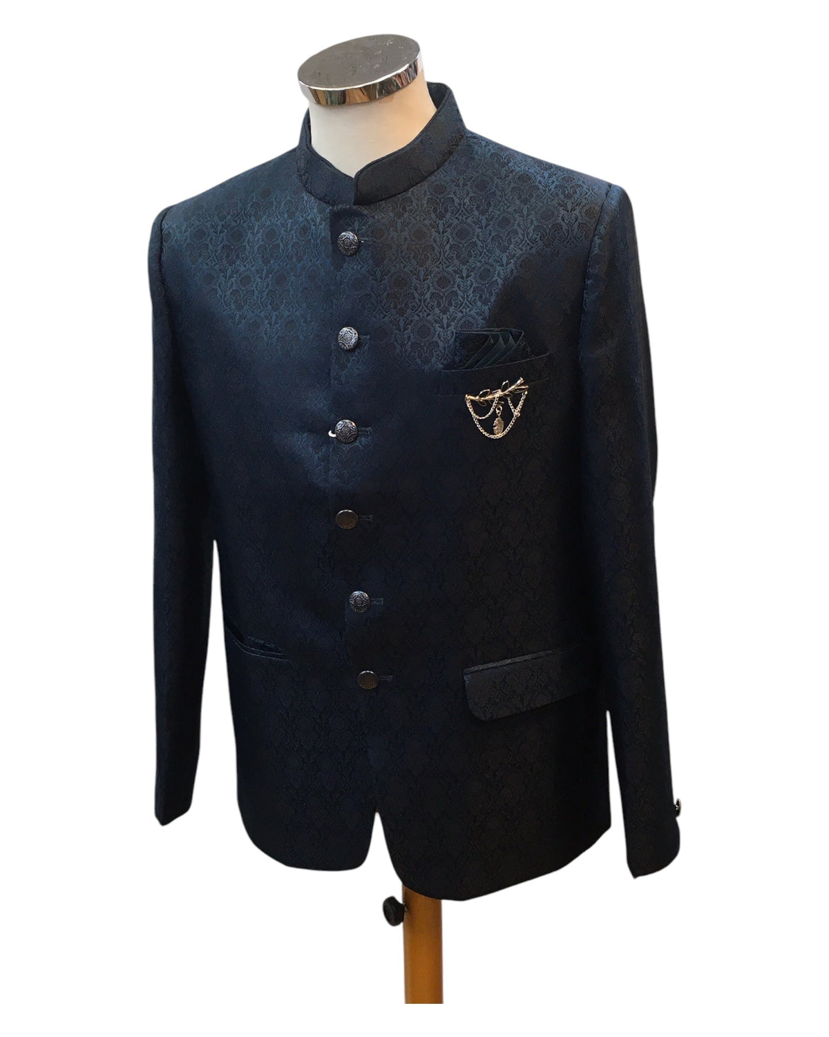 Teal / Rama - PREMIUM Slim Fit Mens Self Brocade BandhGala / Prince / Chinese Collar Jacket - Fantastic Fit - CS2501 01TA25 - Prachy Creations