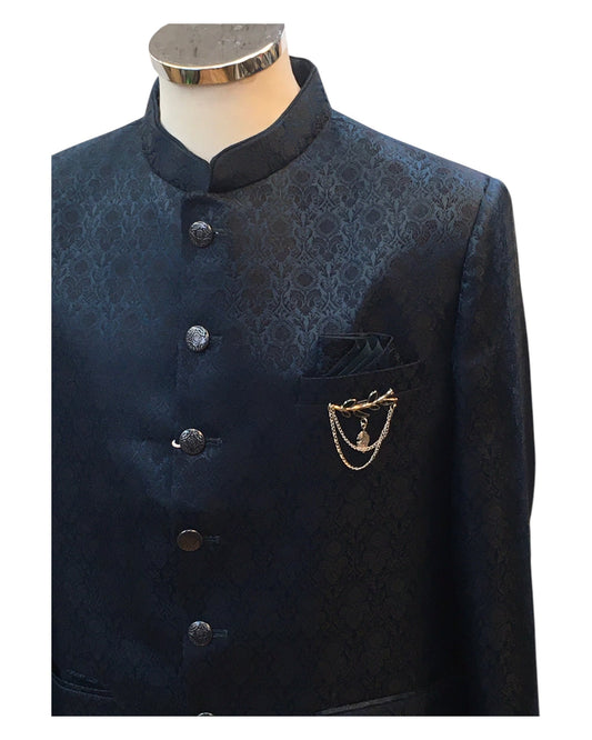 Teal / Rama - PREMIUM Slim Fit Mens Self Brocade BandhGala / Prince / Chinese Collar Jacket - Fantastic Fit - CS2501 01TA25 - Prachy Creations