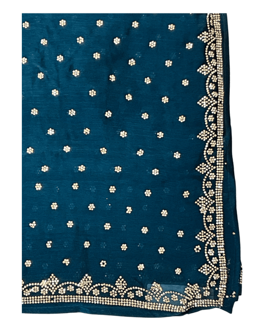 Teal - Rich Saree with Stone Work Border and Blouse Piece - UK stock - 24hr Dispatch - RS2501 TH - Prachy Creations