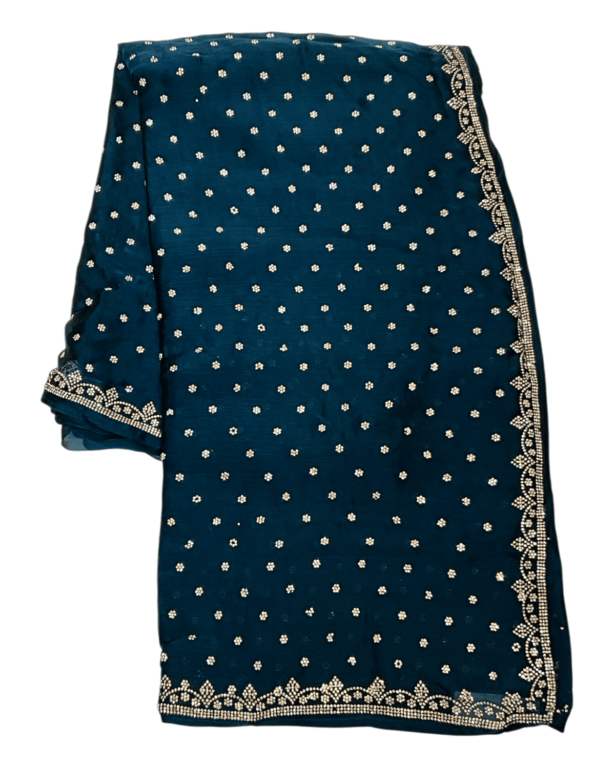 Teal - Rich Saree with Stone Work Border and Blouse Piece - UK stock - 24hr Dispatch - RS2501 TH - Prachy Creations