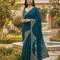Teal - Rich Saree with Stone Work Border and Blouse Piece - UK stock - 24hr Dispatch - RS2511 TA - Prachy Creations