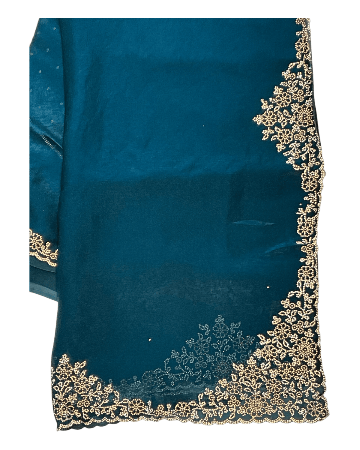 Teal - Rich Saree with Stone Work Border and Blouse Piece - UK stock - 24hr Dispatch - RS2511 TA - Prachy Creations