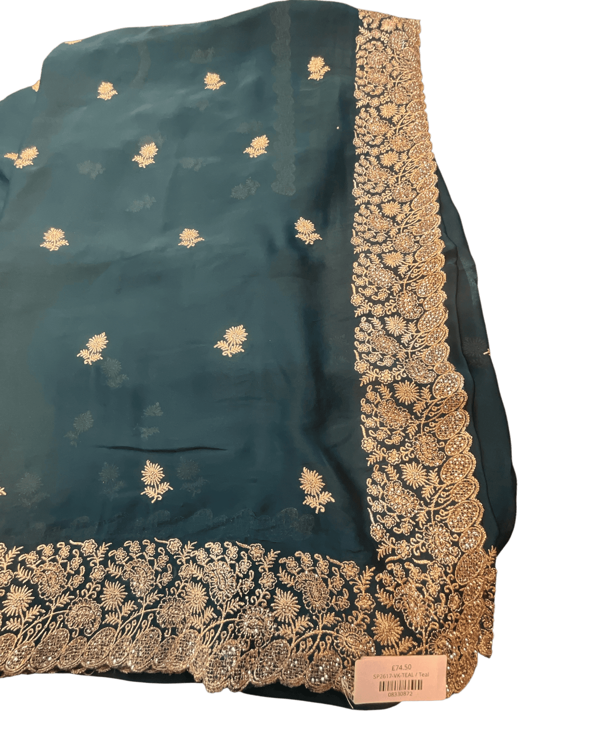 Teal - Saree with Thread / Stone Work and Blouse Piece - UK stock - 24hr Dispatch - SP2617 VK - Prachy Creations