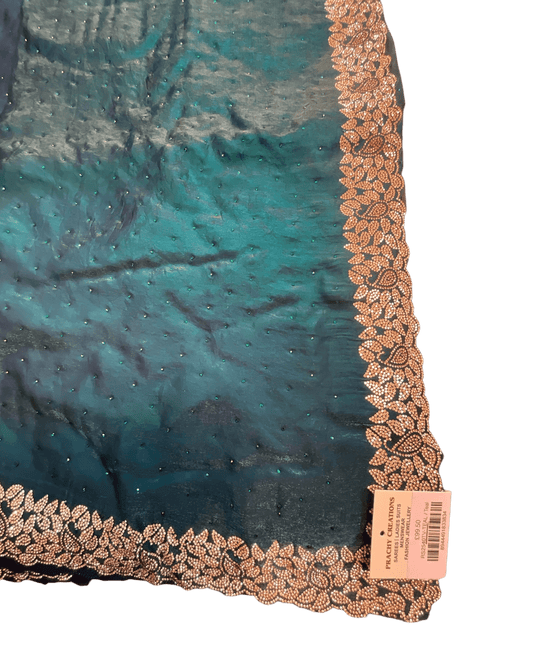 Teal - Soft Crepe - Stone Work Saree with Blouse Piece - UK stock - 24hr Dispatch - RS2540 TV - Prachy Creations