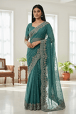 Turquoise Blue - Classic Saree with Thread Work Border and Blouse Piece - UK stock - 24hr Dispatch - RS2529 JR - Prachy Creations