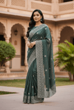 Turquoise Blue - Classic Saree with Thread Work Border and Blouse Piece - UK stock - 24hr Dispatch - RS2534 VY - Prachy Creations