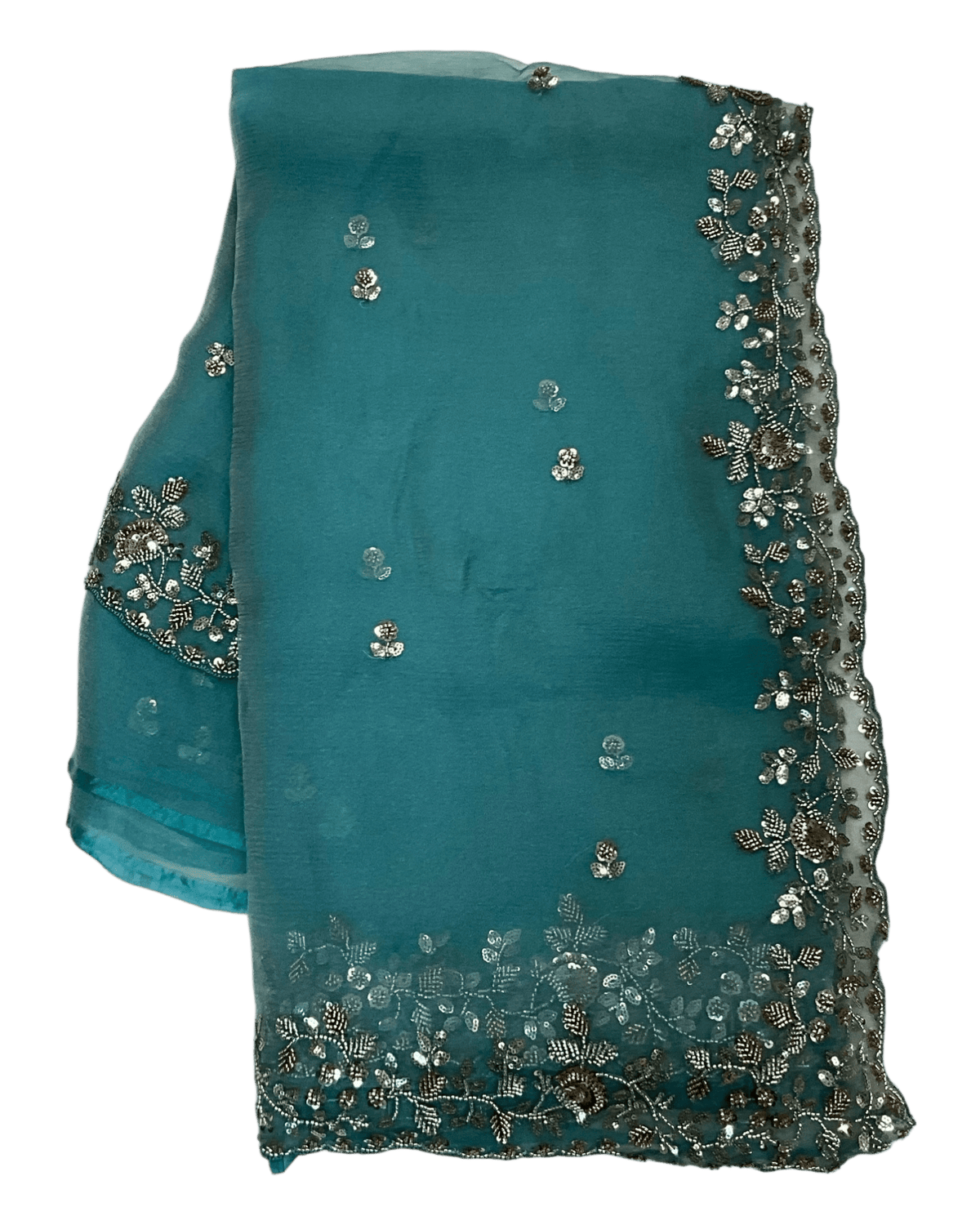 Turquoise Blue - Rich Saree with Bead Embroidery and Blouse Piece - UK stock - 24hr Dispatch - RS2523 TH - Prachy Creations
