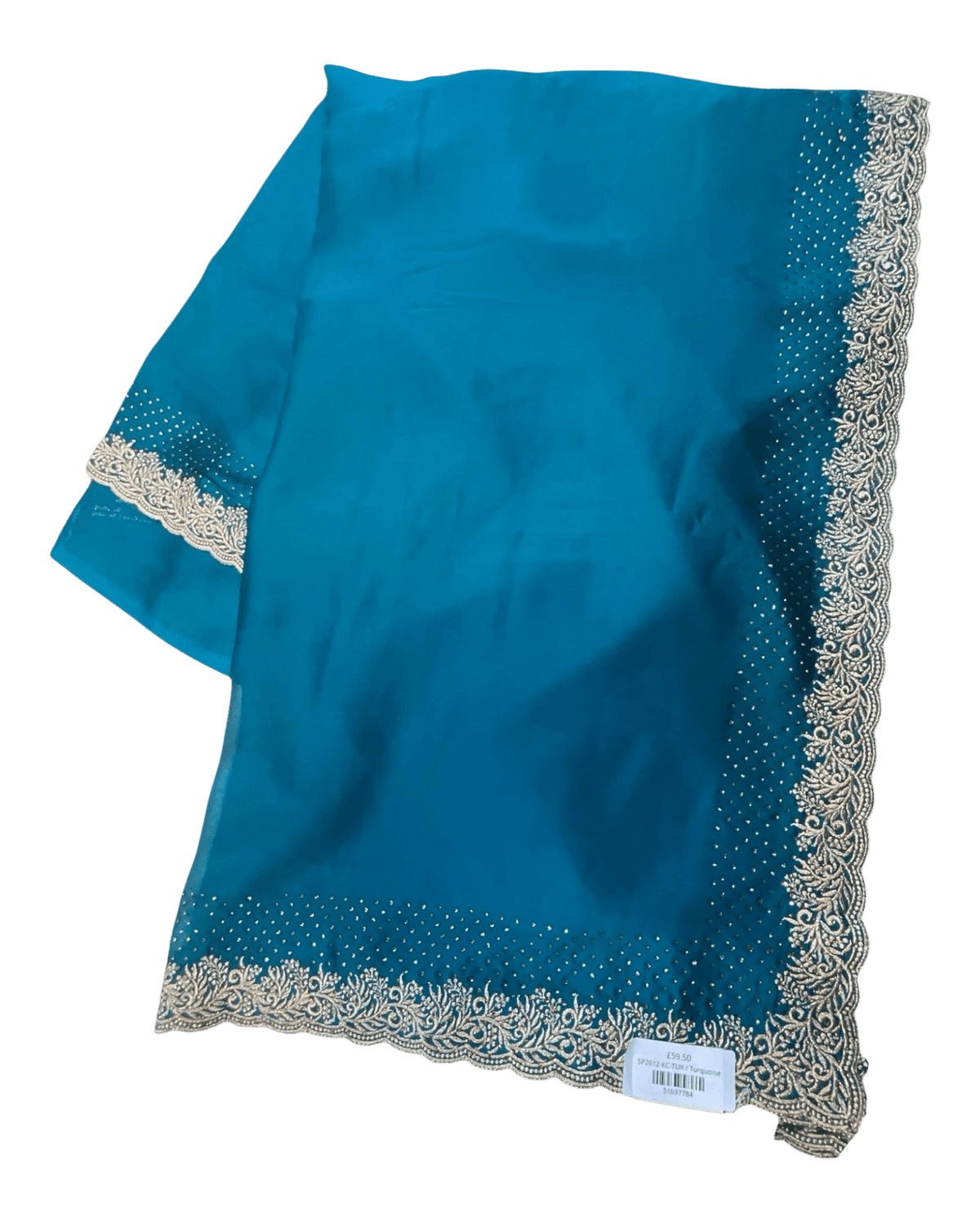 Turquoise Blue - Saree with Thread / Stone Work and Blouse Piece - UK stock - 24hr Dispatch - SP2612 KR - Prachy Creations