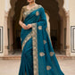 Turquoise Blue - Saree with Thread / Stone Work and Blouse Piece - UK stock - 24hr Dispatch - SP2614 VJ - Prachy Creations