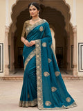 Turquoise Blue - Saree with Thread / Stone Work and Blouse Piece - UK stock - 24hr Dispatch - SP2614 VJ - Prachy Creations