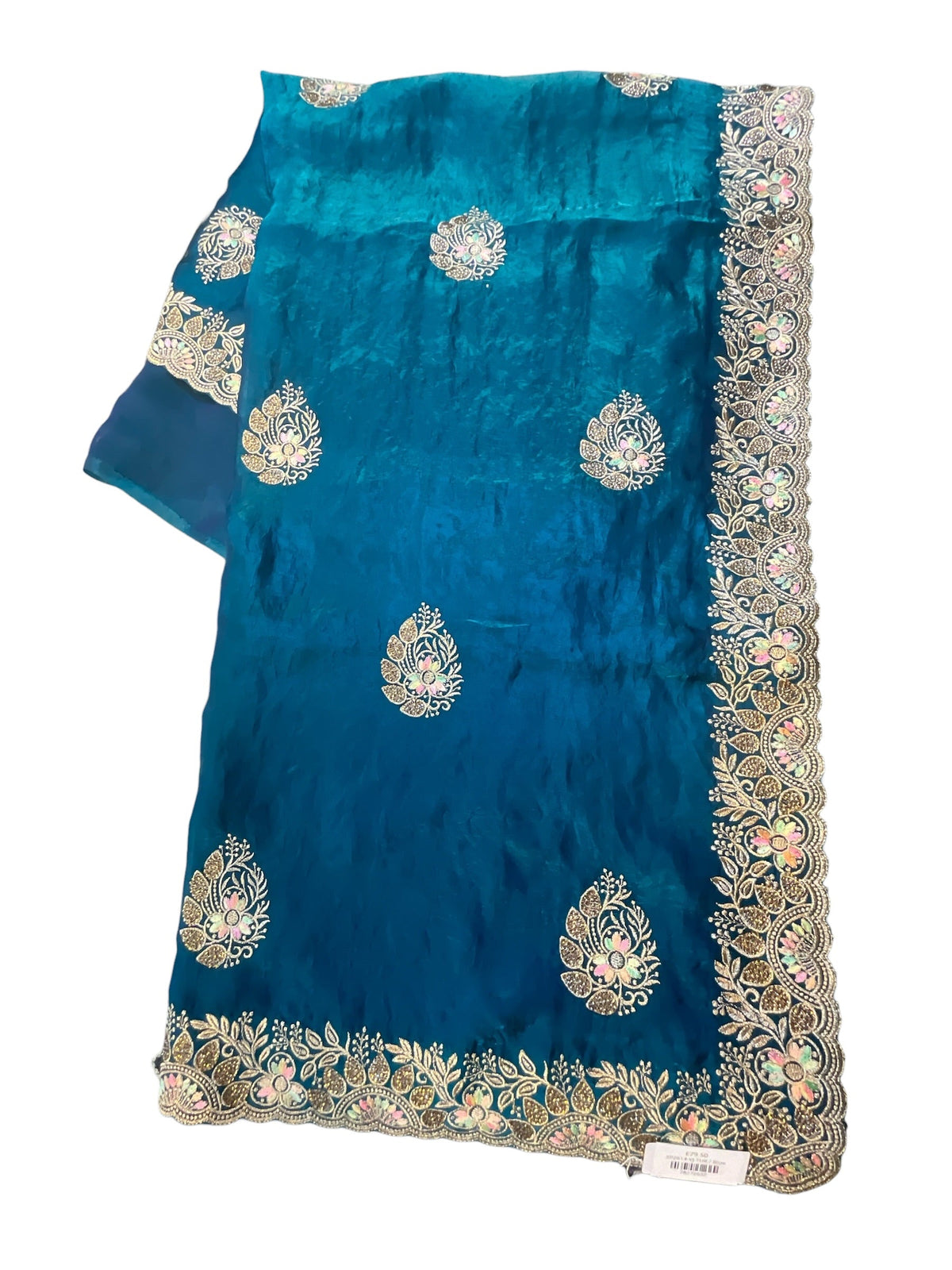 Turquoise Blue - Saree with Thread / Stone Work and Blouse Piece - UK stock - 24hr Dispatch - SP2614 VJ - Prachy Creations