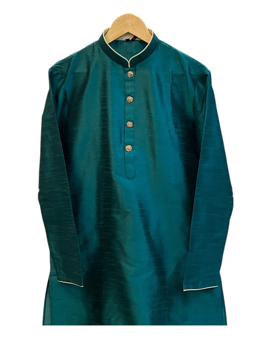 Turquoise Blue - Silky Mens Indian Kurta set - UK Stock - Ideal to Pair with a Waistcoat - VEE1095 KJ - Prachy Creations