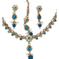 Turquoise Blue - Small Size Antique Gold Finish Necklace Set with Earrings & Head Piece /Tika- SLV78 11Ap24 - Prachy Creations