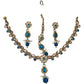 Turquoise Blue - Small Size Antique Gold Finish Necklace Set with Earrings & Head Piece /Tika- SLV78 11Ap24 - Prachy Creations