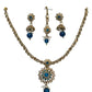 Turquoise Blue - Small Size Antique Gold Finish Necklace Set with Earrings & Head Piece /Tika- SLV79 11A24 - Prachy Creations