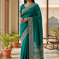 Turquoise - Classic Saree with Thread / Stone Work and Blouse Piece - UK stock - 24hr Dispatch - RS2506 VP - Prachy Creations
