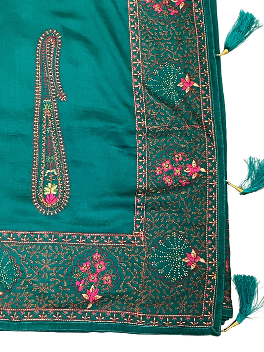 Turquoise Green - Classic Saree with Thread Work and Blouse Piece - UK stock - 24hr Dispatch - RS2505 VY - Prachy Creations
