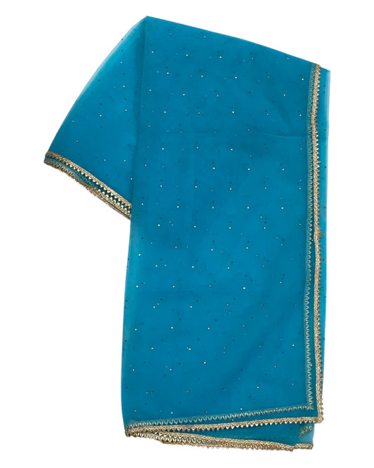 Turquoise - Ladies Net Dupatta with Gold Lace Border & Diamante - Mix N Match - VC2501 T0125 - Prachy Creations
