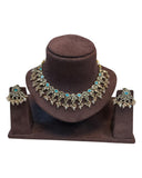Turquoise - Large Size Antique Gold Finish Necklace Set with Earrings. - KAJ1031 KYp - Prachy Creations