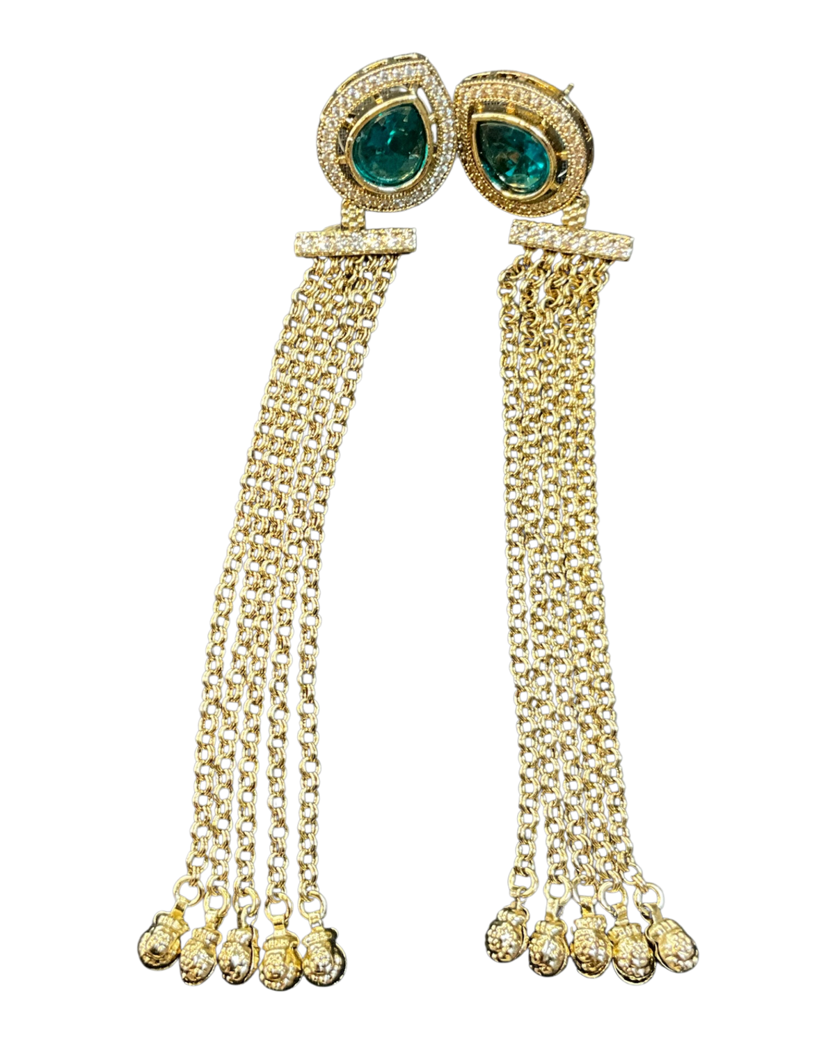 Turquoise - Medium - Antique Gold Finish Traditional Earrings - Bollywood - Weddings - 15ER679 07P26 - Prachy Creations