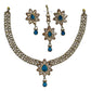 Turquoise - Medium Size Antique Gold Finish Necklace Set with Earrings & Head Piece /Tika- SLV80 11H24 - Prachy Creations