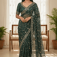 Turquoise - Rich Bridal Saree with Allover Embroidery and Blouse Piece - UK stock - 24hr Dispatch - RS2519 JT - Prachy Creations
