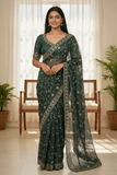 Turquoise - Rich Bridal Saree with Allover Embroidery and Blouse Piece - UK stock - 24hr Dispatch - RS2519 JT - Prachy Creations