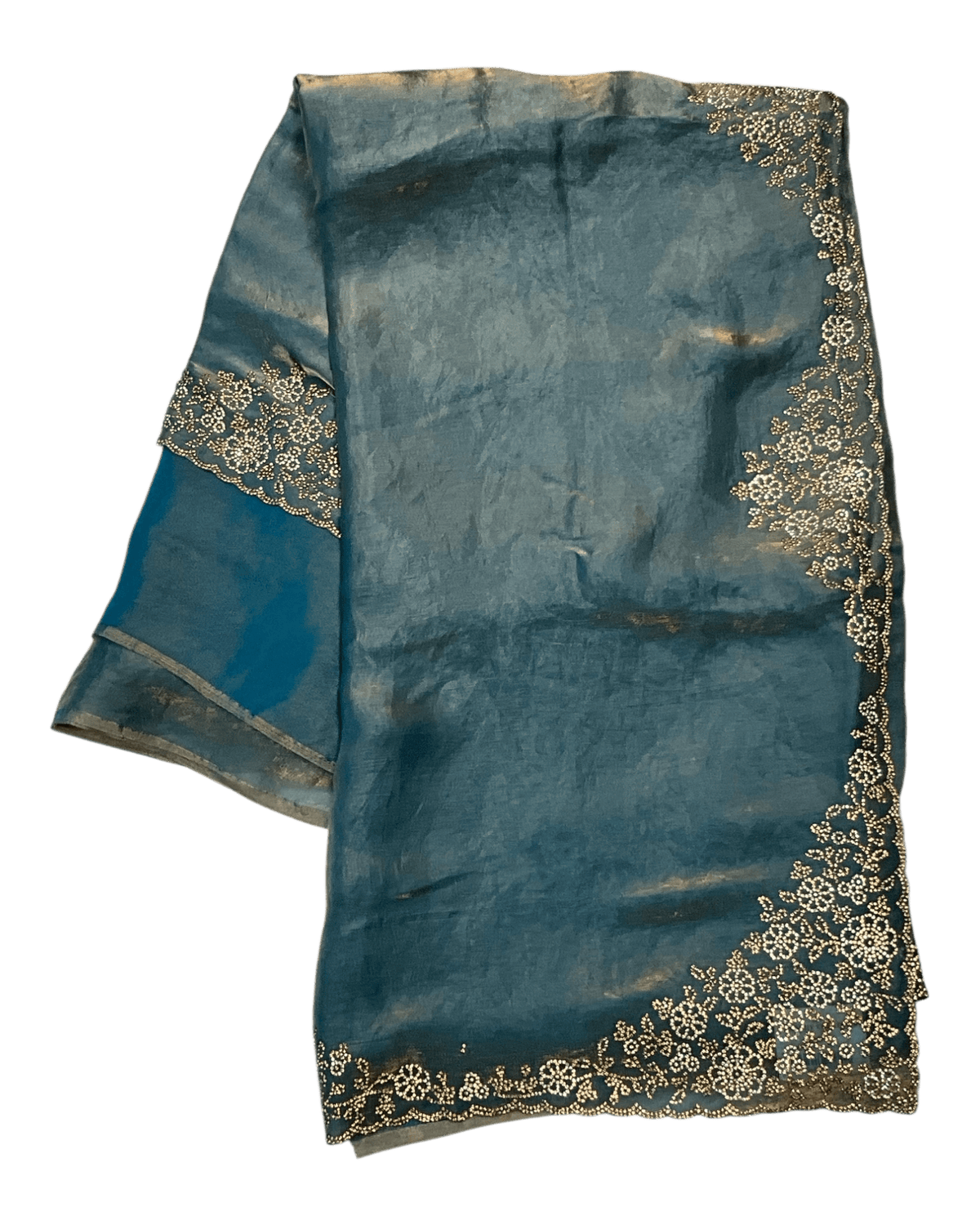 Turquoise - Rich Saree with Stone Work Border and Blouse Piece - UK stock - 24hr Dispatch - RS2511 TA - Prachy Creations