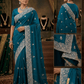 Turquoise - Saree with Thread / Stone Work and Blouse Piece - UK stock - 24hr Dispatch - SP2617 VK - Prachy Creations