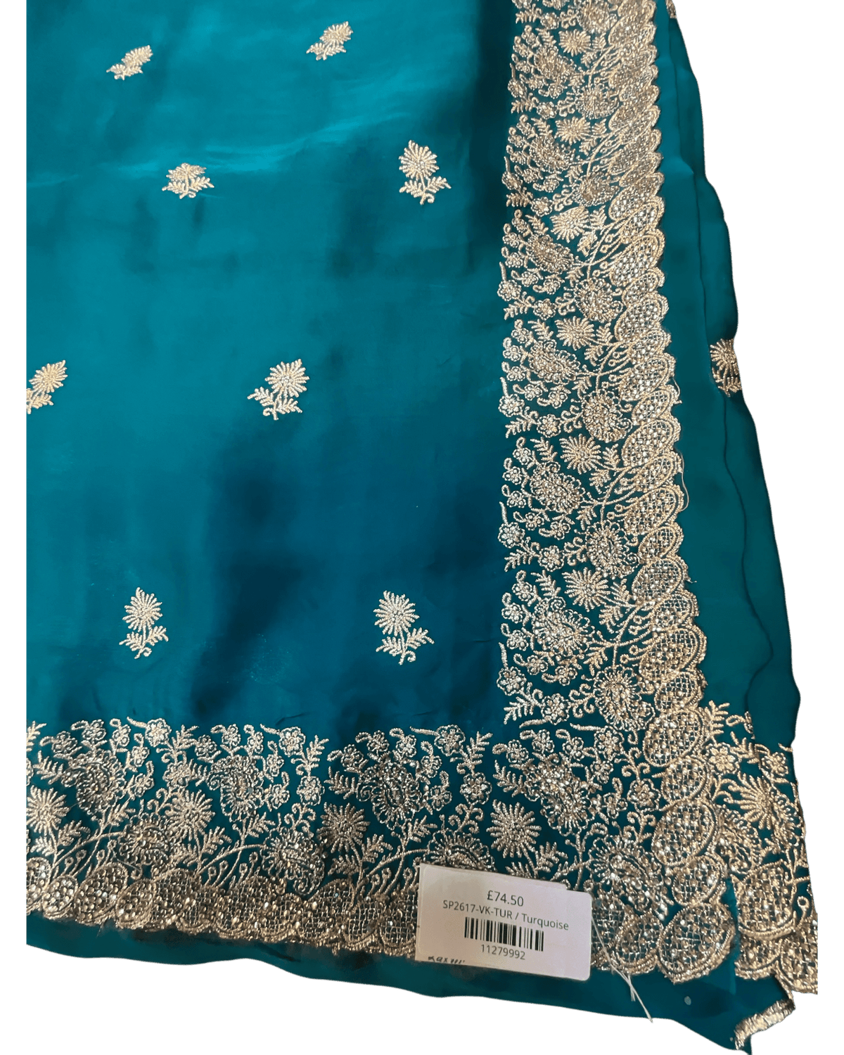 Turquoise - Saree with Thread / Stone Work and Blouse Piece - UK stock - 24hr Dispatch - SP2617 VK - Prachy Creations