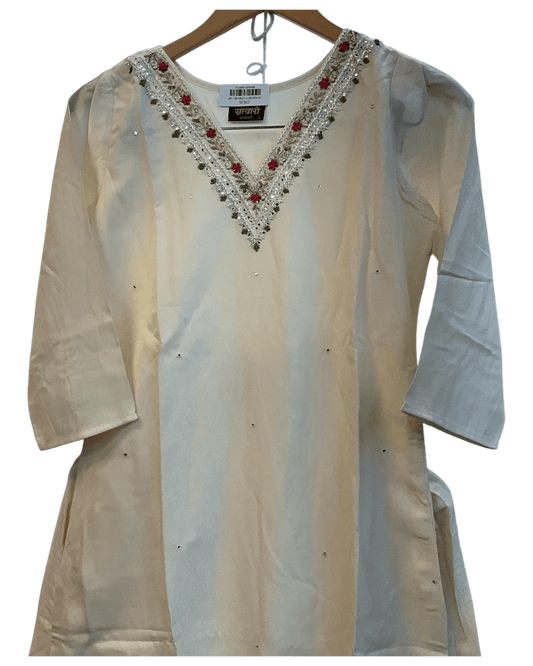UK 10 / 36" - Cream - Silky Ladies Trousers Suit - Sangeet / Henna / Temple - OC42228 TP - Prachy Creations