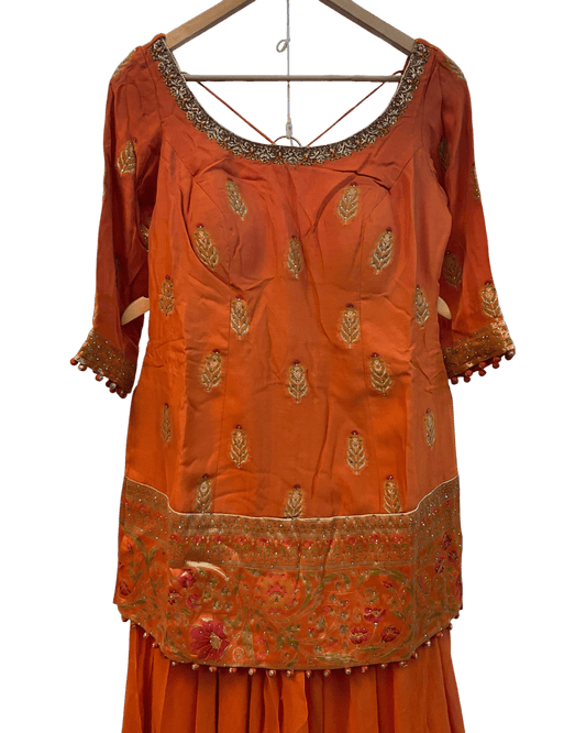 UK 10 / 36" - Orange - Designer Ladies Sharara / Palazzo Trousers Suit - UK Stock - Sangeet / Henna / Weddings - VMK Suriya 04RY26 - Prachy Creations