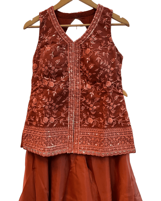 UK 10 / 36" - Rust / Orange - Ladies Sharara / Palazzo Trousers Suit - UK Stock - Sangeet / Henna / Weddings - HEL6520 PY - Prachy Creations