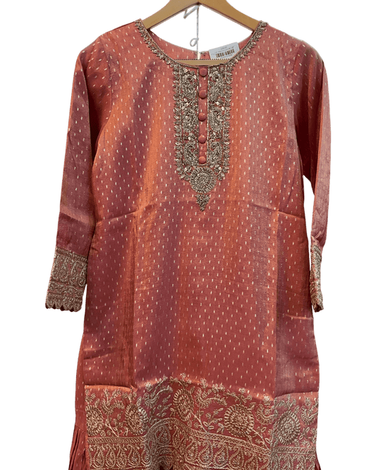 UK 12 / 38" - Coral Pink - Ladies Sharara / Palazzo Trousers Suit - UK Stock - Sangeet / Henna / Weddings - HEL6501 JY - Prachy Creations
