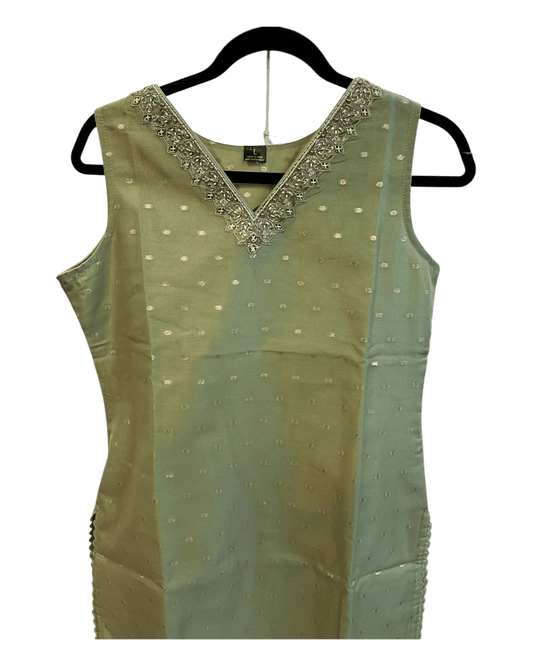 UK 12 / 38" - Sage Green - Cotton Silky Ladies Trousers Suit - Sangeet / Henna / Temple - OC16090 VJ - Prachy Creations